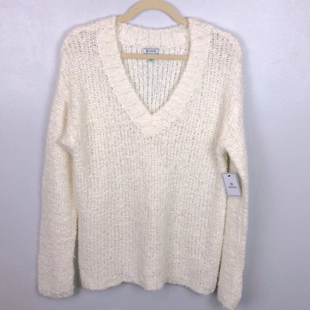NEW Susina Women’s M Boucle Knit Cozy‎ V-Neck Pullover Sweater